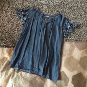 Lace Up Chambray Top